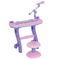 Pianola per Bambini a 37 tasti con Sgabello e Microfono, 12 Strumenti e 22 Musiche, Registrazione, MP3 e Karaoke, Rosa