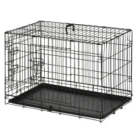 Gabbia per Animali Domestici Trasportino per Cani e Gatti Pieghevole in Acciaio Doppia Apertura, 76x46x52cm, Nero