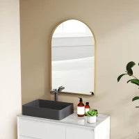 Specchio da Parete Arrotondato, Specchio da Bagno con Cornice in Lega di Alluminio, per Camera, Soggiorno, Ingresso, 60 × 90 cm, Oro
