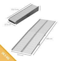 Rampa per Sedia a Rotelle e Scooter per Disabili Pieghevole e Antiscivolo in Alluminio, 305x73.5x5 cm, Argento