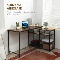 Scrivania Angolare con Scaffale a 3 Ripiani in Stile Industriale, 135x90x79 cm, Marrone e Nero