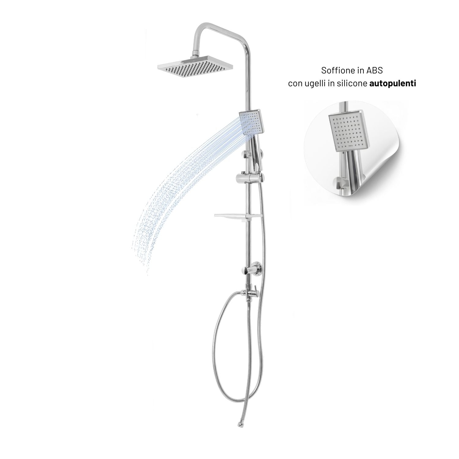 Colonna doccia attrezzata luna ottone cromato soffione e doccetta quadrati *** materiale staffe a parete abs, pezzi 1
