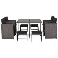 Set Mobili da Giardino Esterno Tavolo con 4 Sedie 4 Poggiapiedi 9pz Rattan Grigio