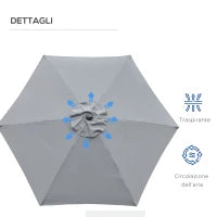 Ombrellone da Giardino Inclinabile 2.3x2m con Apertura a Manovella e 6 Stecche, Grigio