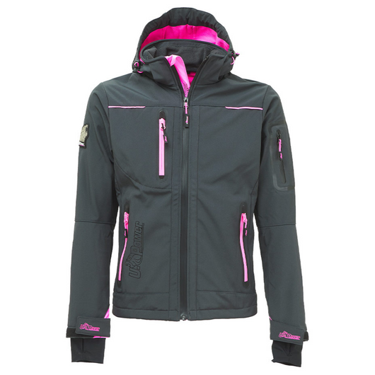 Giacca lavoro donna softshell chiusura zip cappuccio colore grey fucsia upower *** misura large - l, confezione 1