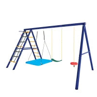 Set altalena Giardino multifunzionale con 3altalene, struttura da arrampicata, canestro da basket,per 3-8anni,Antico blu