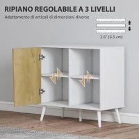 Credenza Moderna con Armadietto e Vano Portaoggetti, in Legno, 80x39x76 cm, Bianco