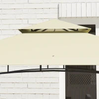 Gazebo da BBQ, Gazebo da Giardino con 2 Ripiani, Ceste Portaoggetti, Ganci, per Terrazza, Beige