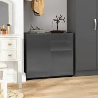 Credenza Moderna con 2 Armadietti e 2 Cassetti con Apertura a Pressione, 79x36x74cm, Nero Lucido