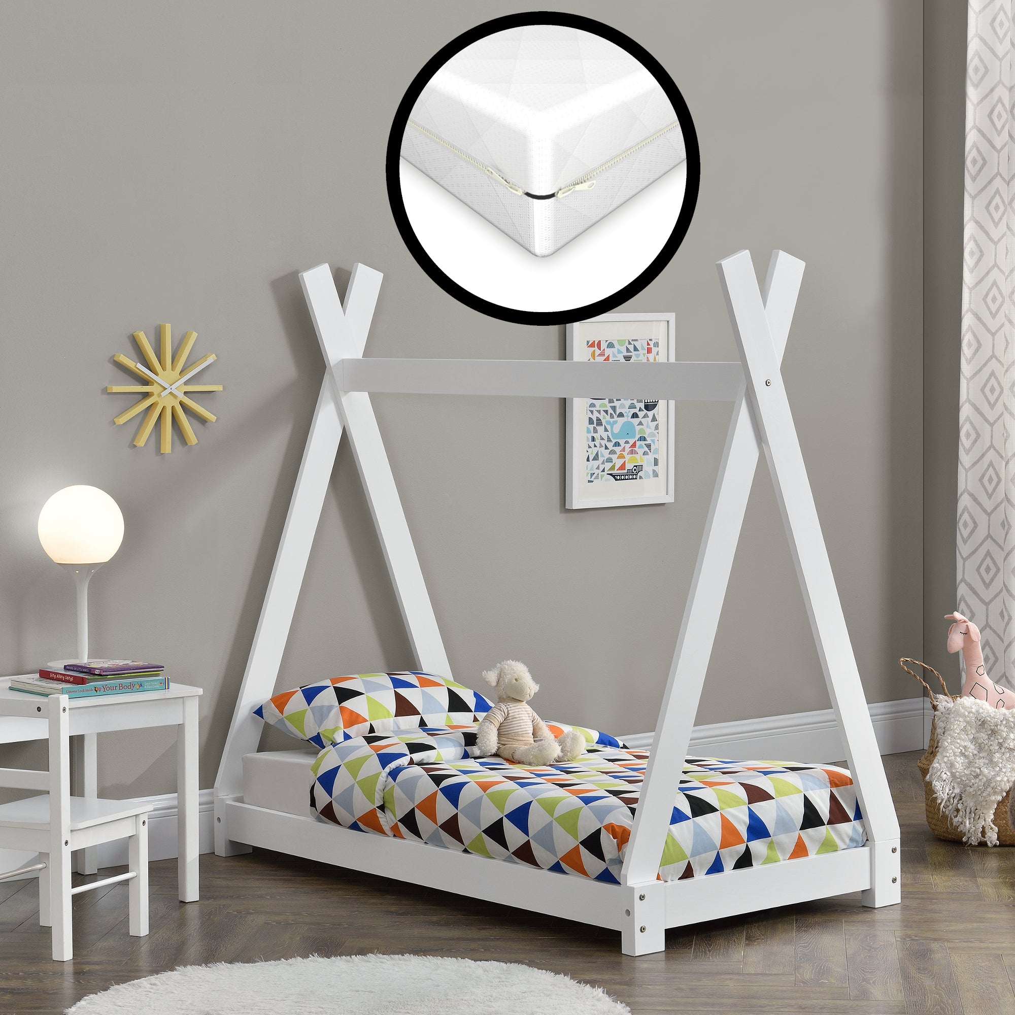 [neu.haus] Letto per Bambini con Materasso a Schiuma Fredda 70 x 140 cm Fodera Rimovibile Öko-Tex Standard 100 made in