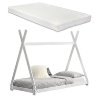 Letto per Bambini con Materasso 90 x 200 cm Tenda Indiana Tipi - bianco opaco [en.casa]