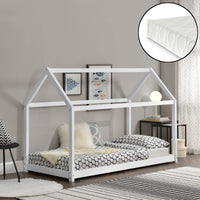 Letto per Bambini con Materasso 200 x 90 cm Forma di Casetta - Bianco opaco [en.casa]