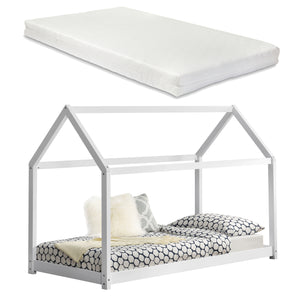 Letto per Bambini con Materasso 200 x 90 cm Forma di Casetta - Bianco opaco [en.casa]