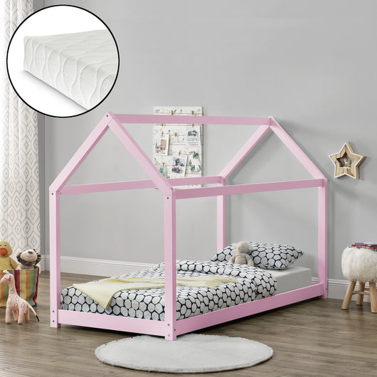 Letto a Casetta Netstal per Cameretta con Materasso 90 x 200 cm Rosa [en.casa]