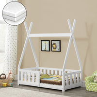 Letto a Capanna Helsingborg con Sponde e Materasso 70 x 140 cm Bianco [en.casa]