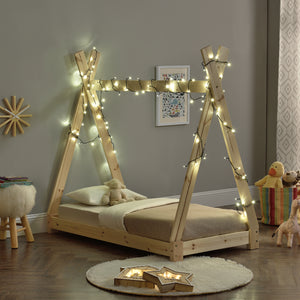 Letto per Cameretta Onejda a Forma di Capanna 70 x 140 cm Naturale [en.casa]