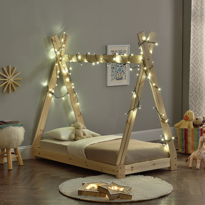 Letto per Cameretta Onejda a Forma di Capanna 70 x 140 cm Naturale [en.casa]