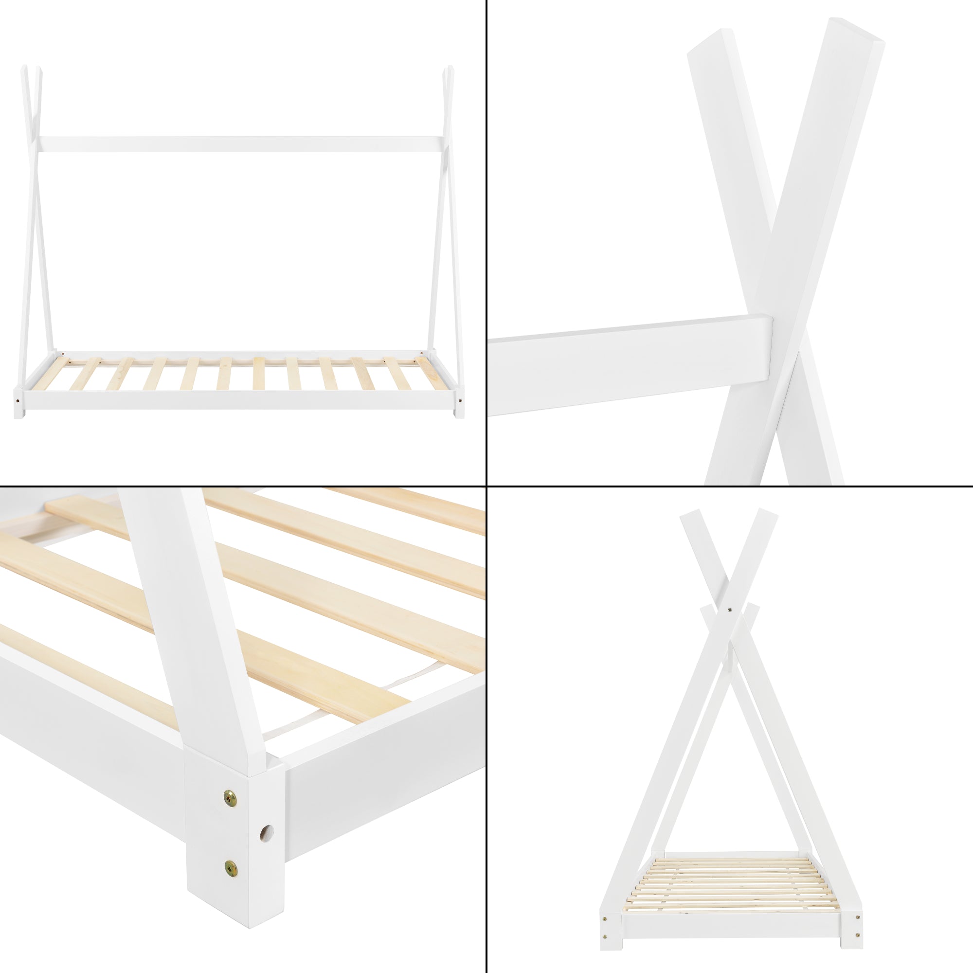 Letto per Cameretta Onejda a Forma di Capanna 90 x 200 cm Bianco [en.casa]