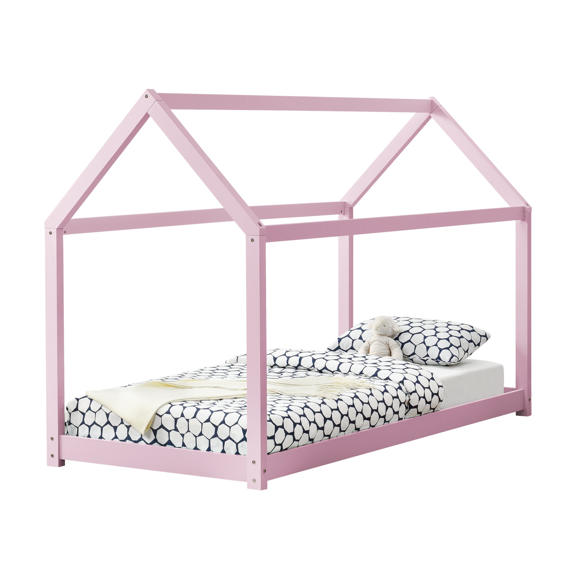 Letto per Cameretta Netstal a Forma di Casetta 90 x 200 cm Rosa [en.casa]