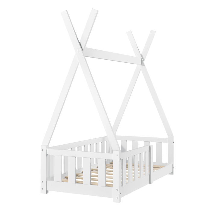 Letto a Capanna Helsingborg con Sponde e Materasso 70 x 140 cm Bianco [en.casa]