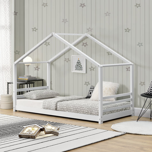 Letto a Casetta per Cameretta Vardø 90x200 cm Legno - Bianco [en.casa]