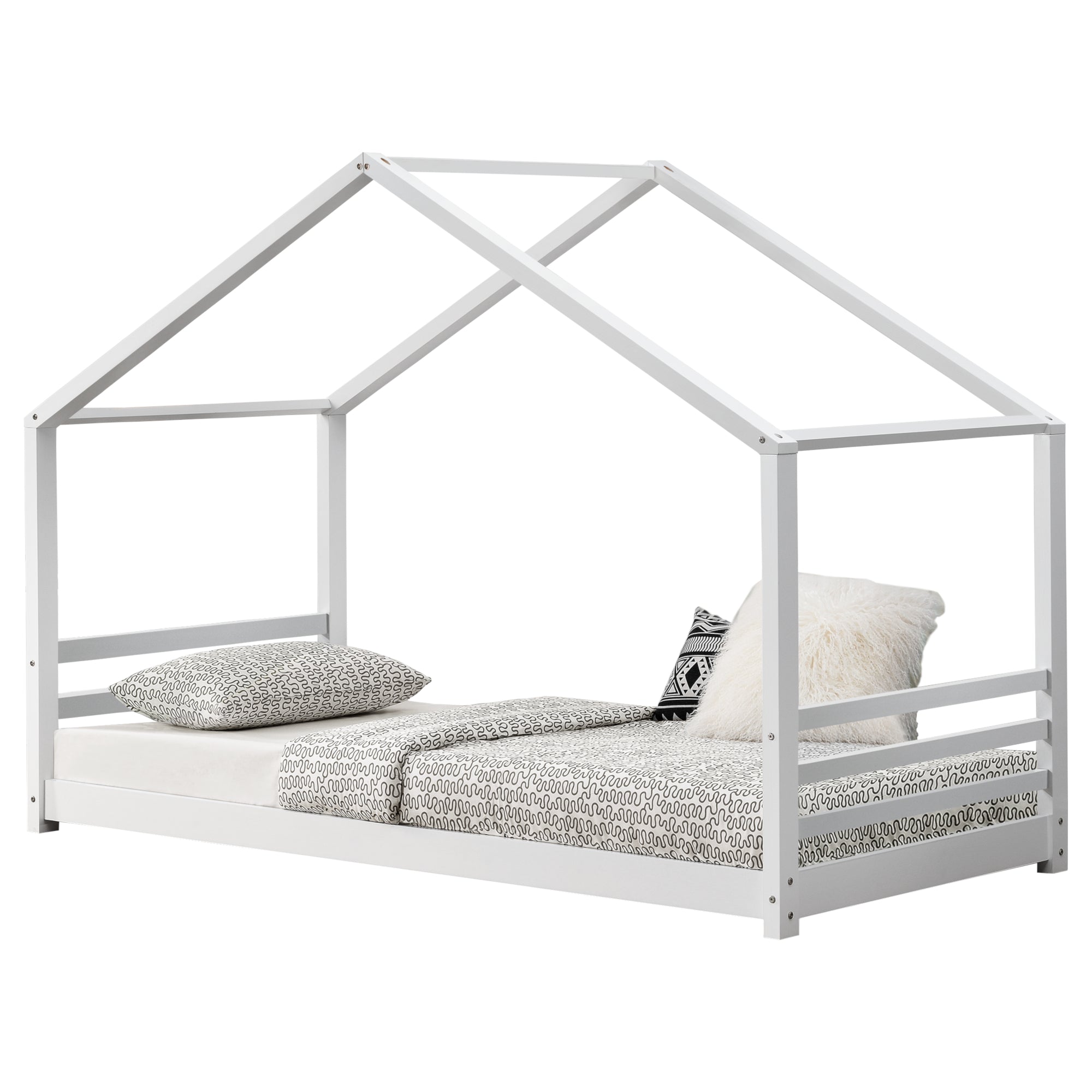 Letto a Casetta per Cameretta Vardø 90x200 cm Legno - Bianco [en.casa]