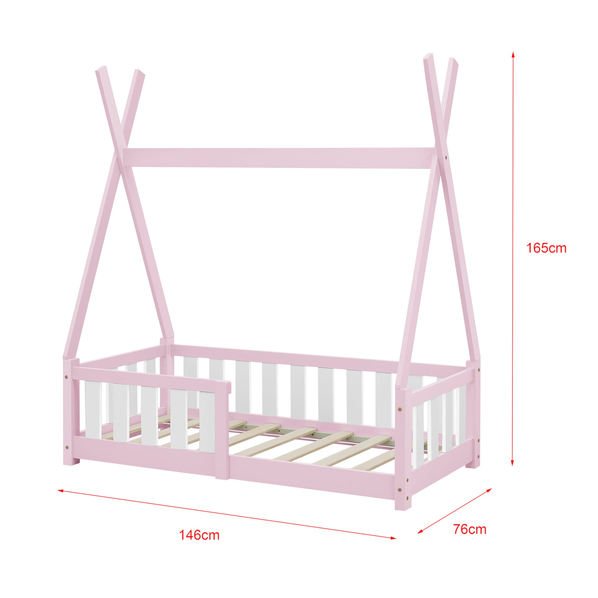 Letto a Capanna Helsingborg con Sponde e Materasso 70 x 140 cm Rosa [en.casa]