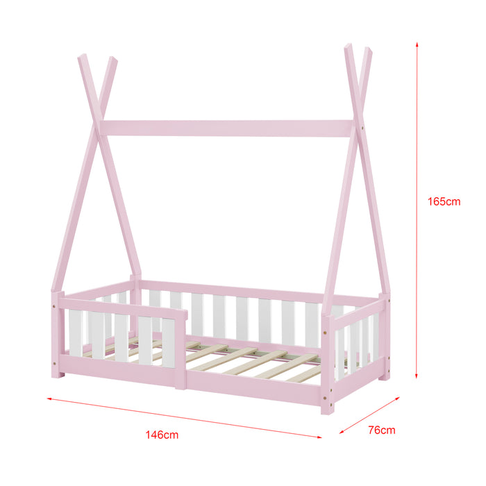 Letto a Capanna Helsingborg con Sponde 70 x 140 cm Rosa [en.casa]