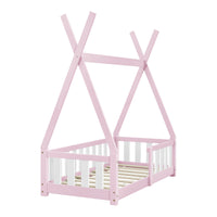 Letto a Capanna Helsingborg con Sponde 70 x 140 cm Rosa [en.casa]