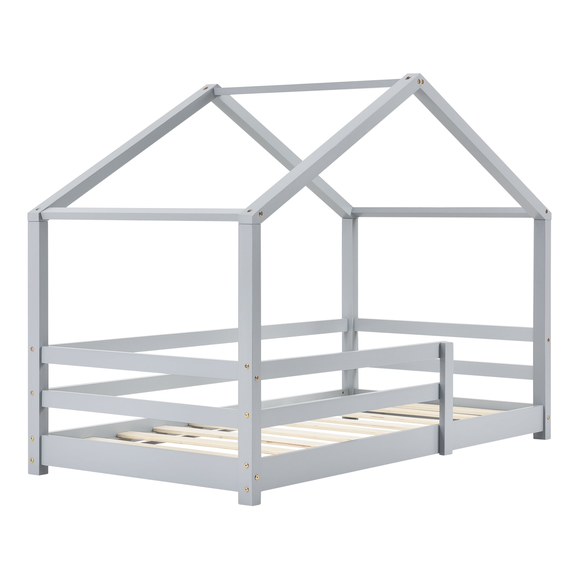 Letto per Cameretta Knätten a Casetta 70 x 140 cm con Sponde - Grigio chiaro [en.casa]