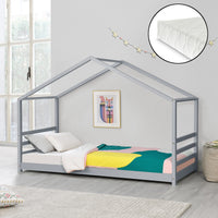 Letto per Bambino a Forma di Casetta con Materasso Ipoallergenico a Schiuma Fredda 90 x 200 cm Letto di Design Struttura