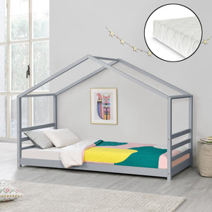 Letto per Bambino a Forma di Casetta con Materasso Ipoallergenico a Schiuma Fredda 90 x 200 cm Letto di Design Struttura