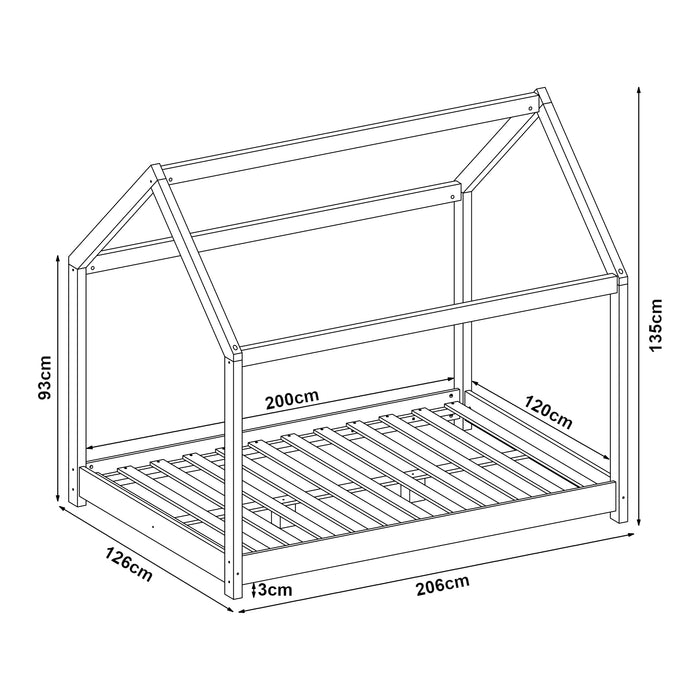 Letto per Cameretta 'Cerro' a Forma di Casetta con Materasso 120 x 200 cm Legno di Pino Bianco [en.casa]