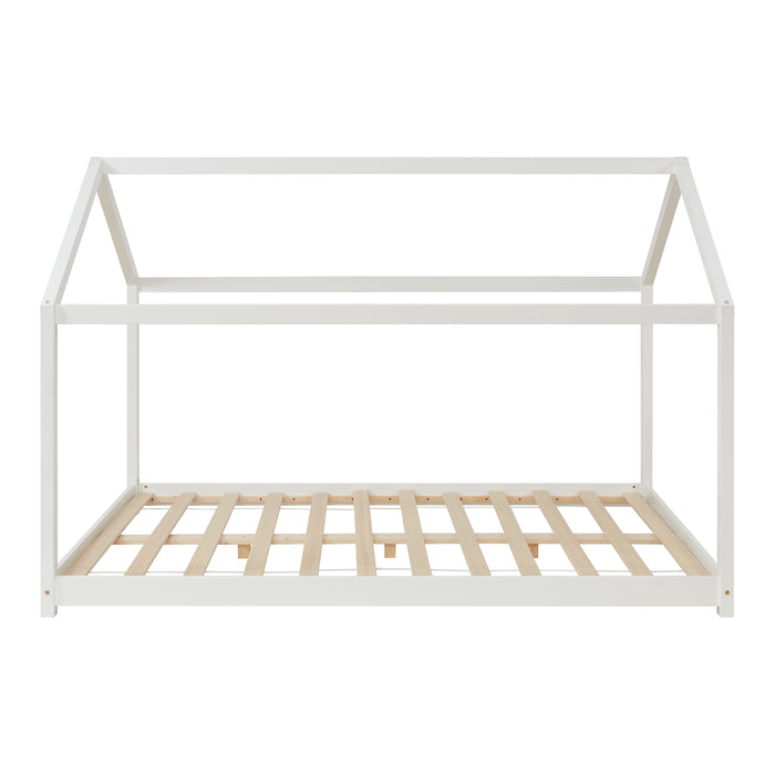 Letto per Cameretta 'Cerro' a Forma di Casetta con Materasso 120 x 200 cm Legno di Pino Bianco [en.casa]