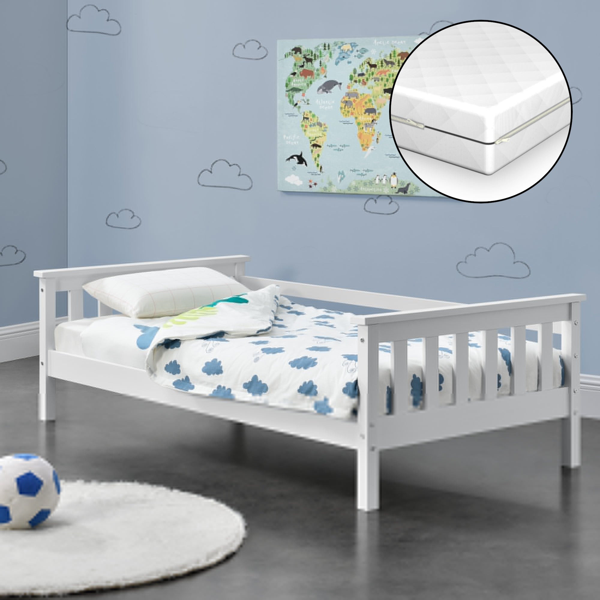 Letto per Bambino con Materasso Ipoallergenico a Schiuma Fredda 70x140 cm Letto di Design Moderno in Legno di Pino con