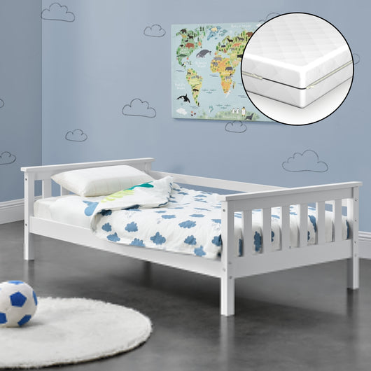 Letto per Bambino con Materasso Ipoallergenico a Schiuma Fredda 70x140 cm Letto di Design Moderno in Legno di Pino con
