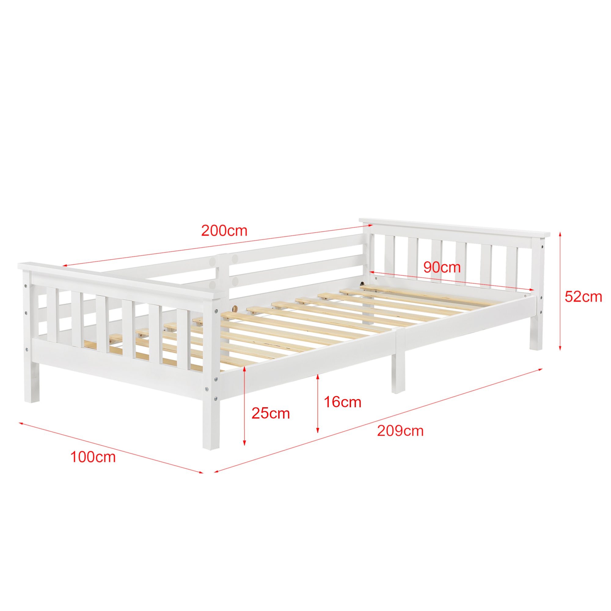 Letto per Cameretta Nuuk in Legno di Pino con Barre Protettive 90x200 cm Bianco [en.casa]