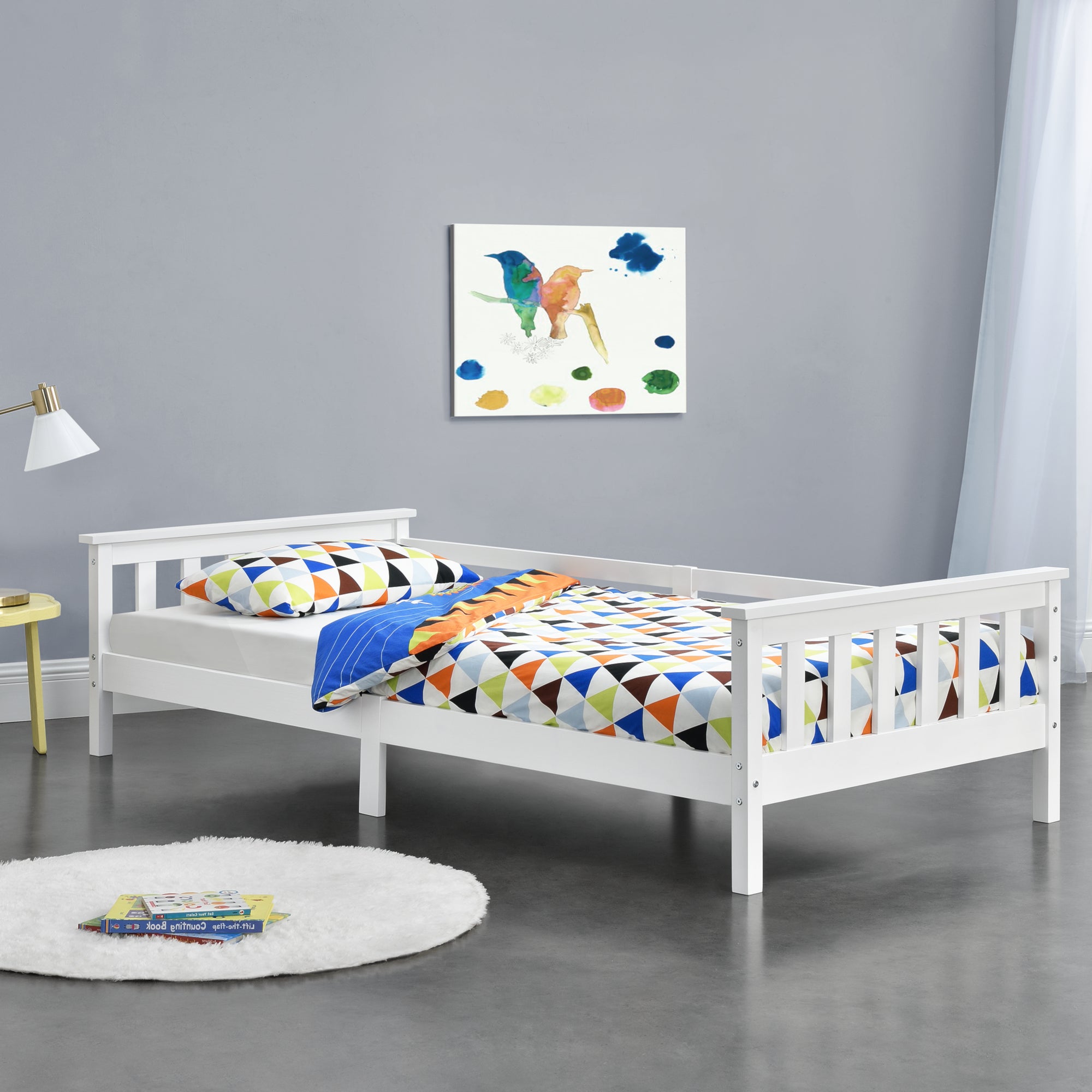 Letto per Cameretta Nuuk in Legno di Pino con Barre Protettive 90x200 cm Bianco [en.casa]