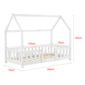 Letto per Cameretta Sisimiut a Forma di Casetta con Materasso 70x140 cm Bianco [en.casa] [neu.haus]