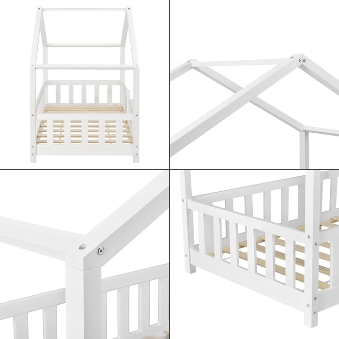 Letto per Cameretta Treviolo a Forma di Casetta 80x160 cm Bianco [en.casa]