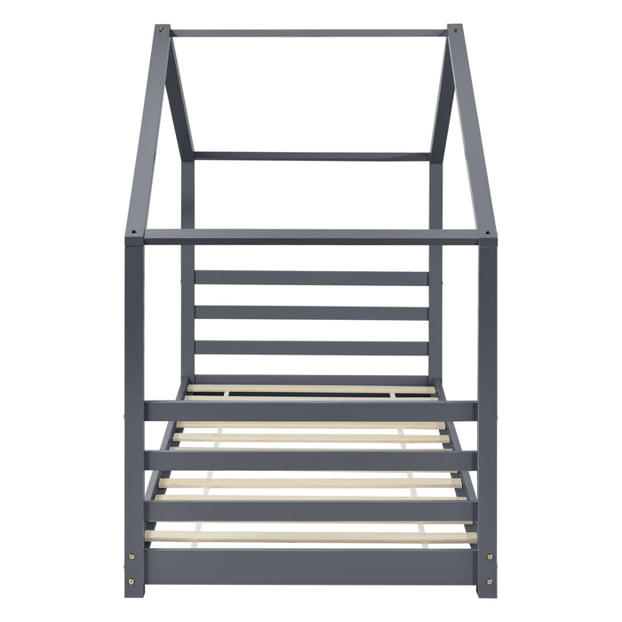 Letto a Casetta per Cameretta Vardø 90x200 cm Legno - Grigio Scuro [en.casa]