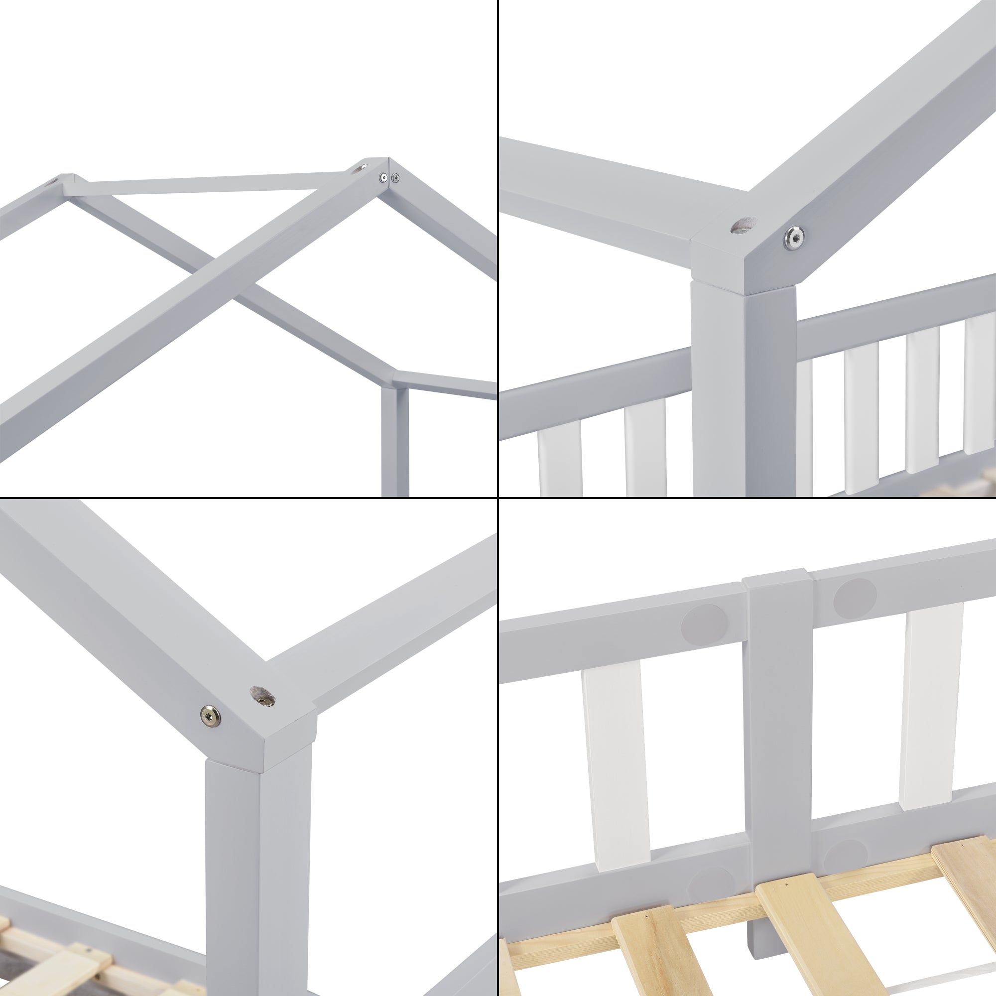 Letto per Cameretta Treviolo a Forma di Casetta 90x200 cm Grigio chiaro / Bianco [en.casa]