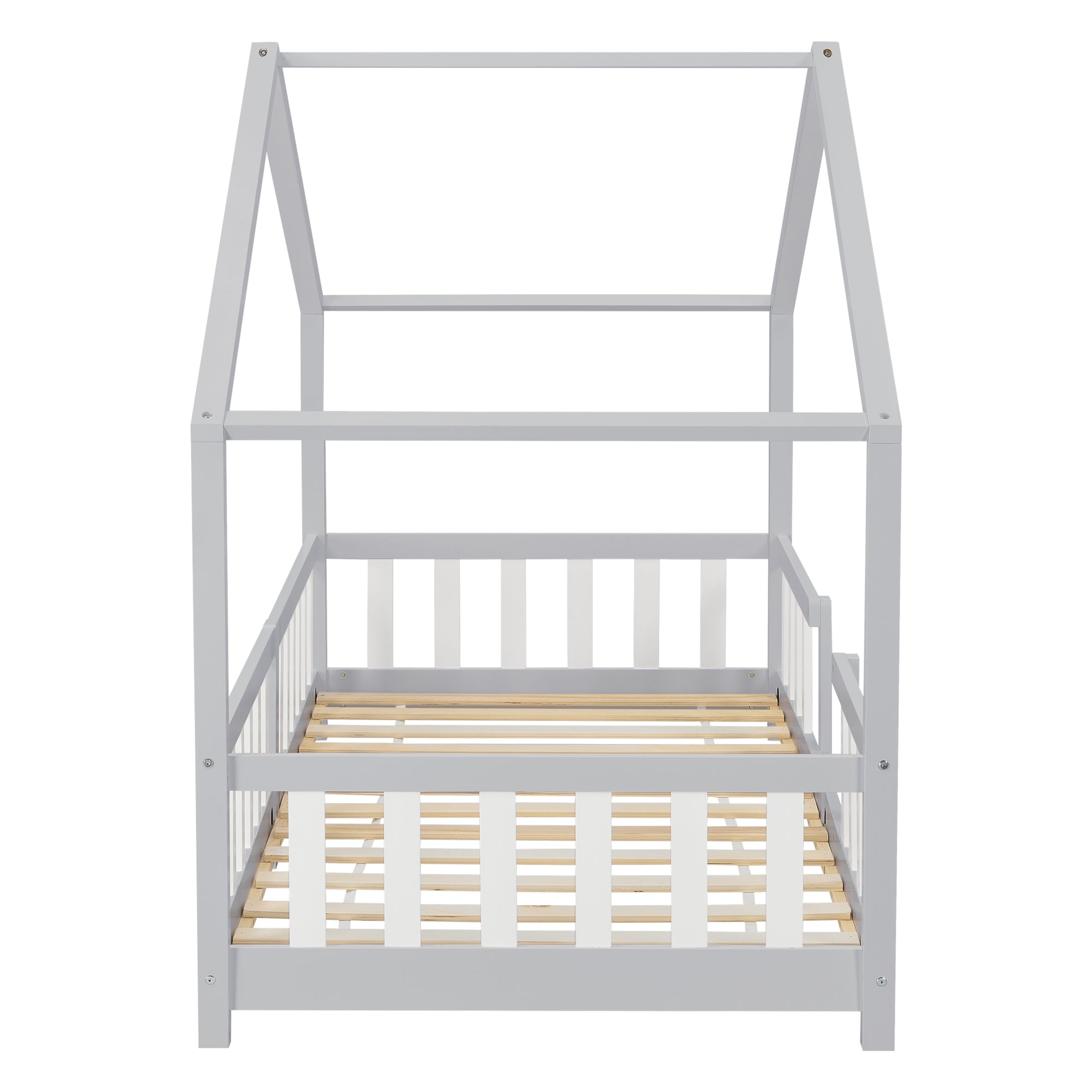 Letto per Cameretta Treviolo a Forma di Casetta 90x200 cm Grigio chiaro / Bianco [en.casa]