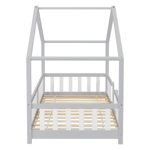 Letto per Cameretta Treviolo a Forma di Casetta 90x200 cm Grigio chiaro / Bianco [en.casa]