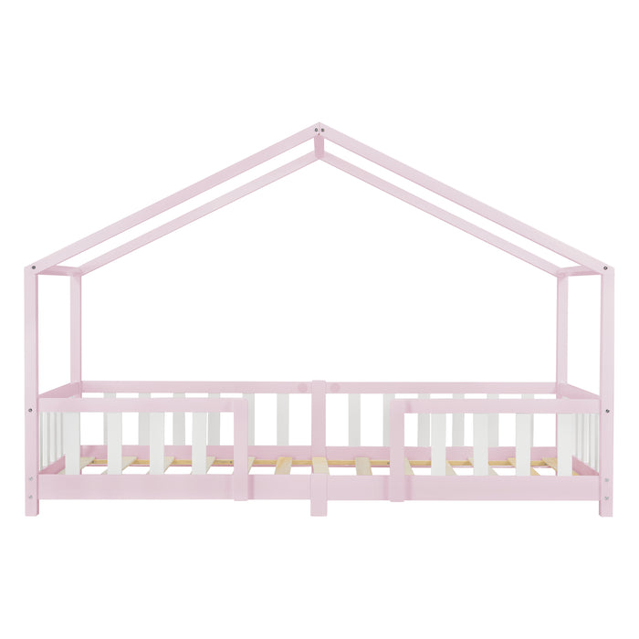 Letto per Cameretta Treviolo a Forma di Casetta con Materasso 90x200 cm Rosa / Bianco [en.casa] [neu.haus]