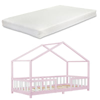 Letto per Cameretta Treviolo a Forma di Casetta con Materasso 90x200 cm Rosa / Bianco [en.casa] [neu.haus]