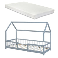 Letto per Cameretta Sisimiut a Forma di Casetta con Materasso 90x200 cm Grigio chiaro / Bianco [en.casa] [neu.haus]