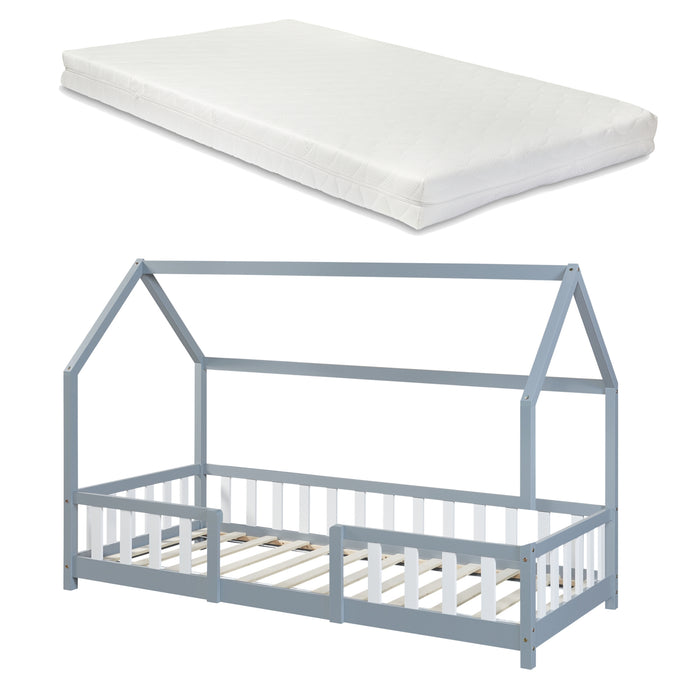 Letto per Cameretta Sisimiut a Forma di Casetta con Materasso 90x200 cm Grigio chiaro / Bianco [en.casa] [neu.haus]