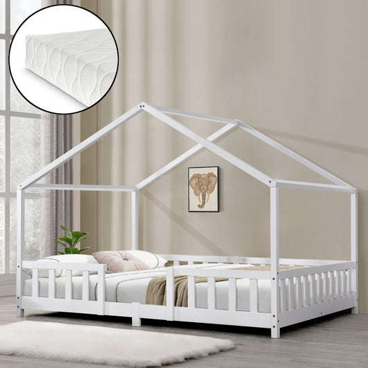Letto per Cameretta Treviolo a Forma di Casetta con Materasso 120x200 cm Bianco [en.casa] [neu.haus]