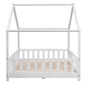 Letto per Cameretta Treviolo a Forma di Casetta 120x200 cm Bianco [en.casa]